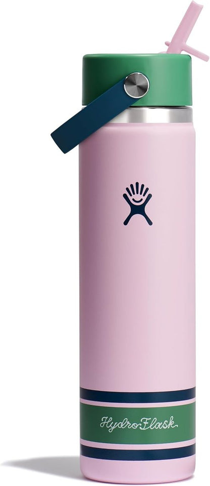 Hydro Flask Water Bottle - Insulated Stainless Steel with Wide Mouth Flex Straw Lid | 24 Oz Campus Pink