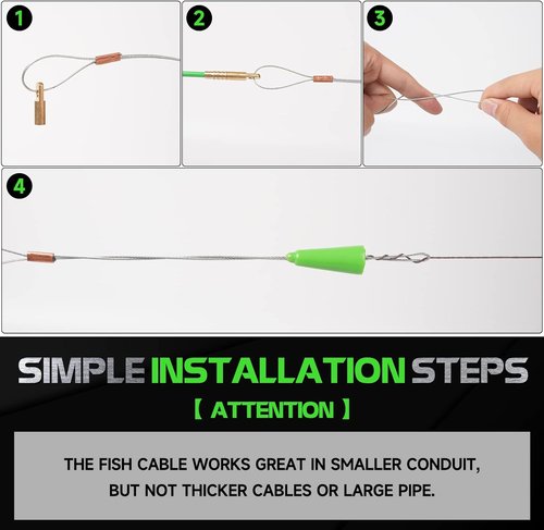 FTIHTRY 22FT Fiberglass Electrical Wire Pulling Rods - Complete Kit with 8 Attachments & Fish Tape