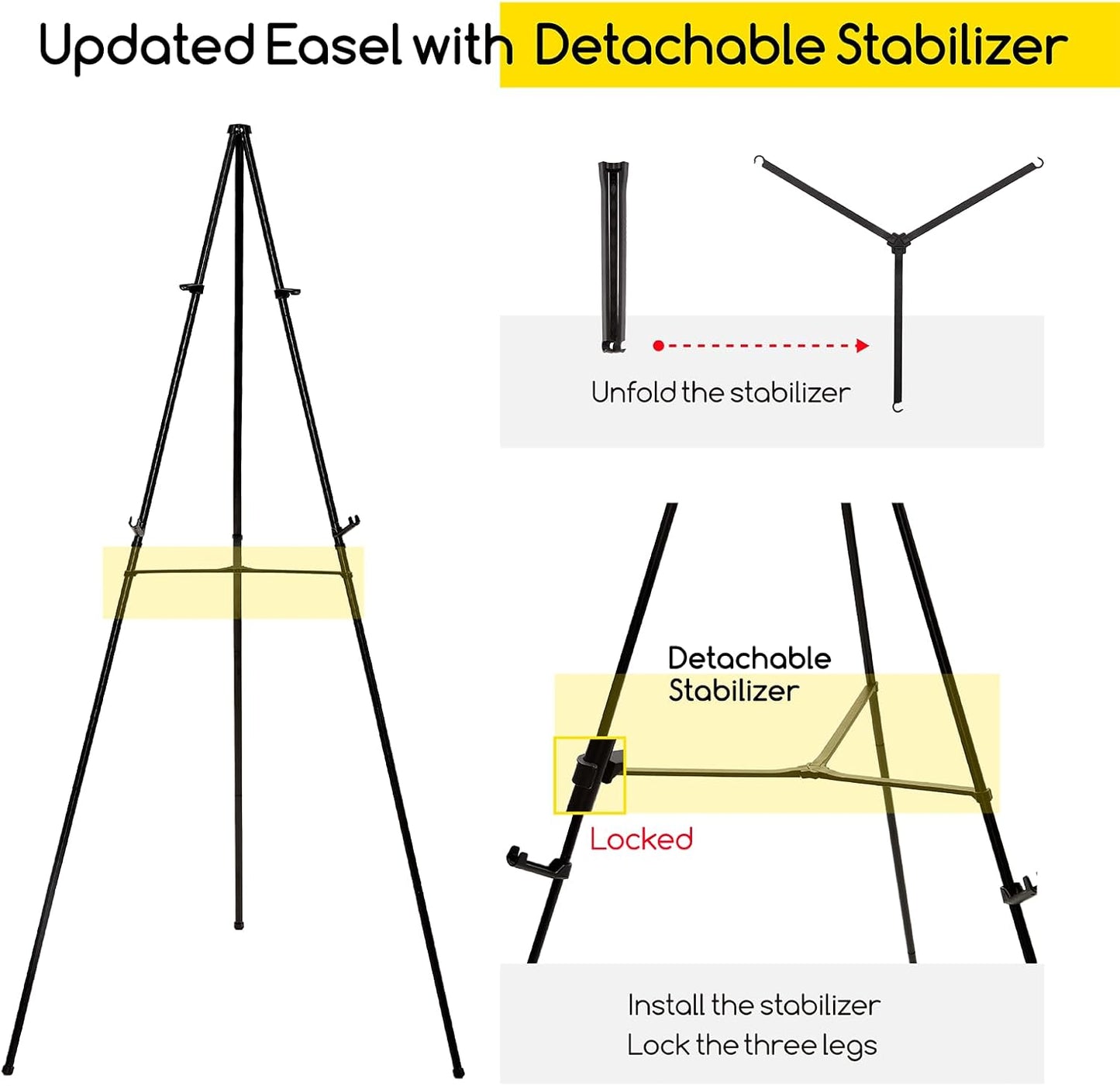 MEEDEN 6Pcs Metal Easel Stand - 63" Portable Tripod for Art Displays, Weddings & Presentations