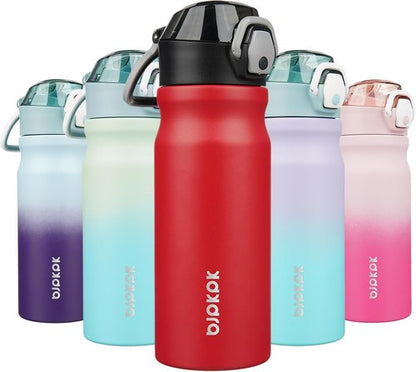 BJPKPK 18oz Insulated Water Bottle - BPA-Free Stainless Steel Thermal Flask with Straw | Red