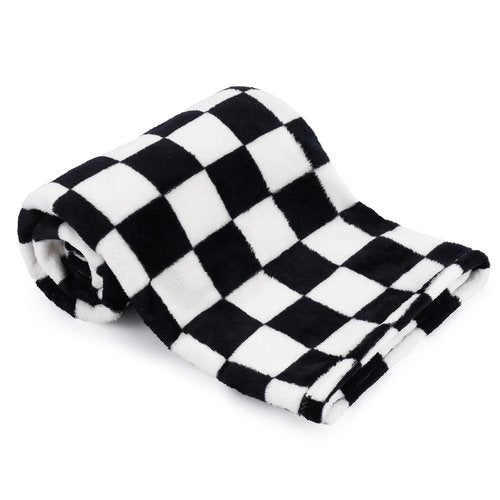 GreatBba Plush Checkered Baby Blanket for Boys Girls Nursery, 30"*40" Warm Short Fleece Blanket Neutral for Infant Newborn, Small Fuzzy for Sleeping, Chenille Baby for Stroller (Black&White)