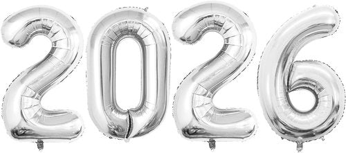 GOER 42-Inch Silver Foil Number Balloons - Perfect for 2026 New Year’s Eve & Graduation Celebrations