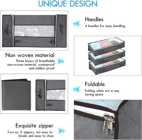 JERIA Large Underbed Storage Bags - 2 Pack Organizer with 4 Handles & Clear Window | 40" L X 20" W X 7" H