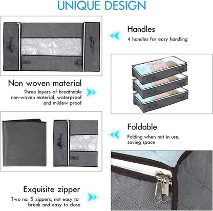 JERIA Underbed Storage Bags - 100L Organizer with 4 Handles & 2 Zippers | Foldable Blankets & Clothes (40" L x 20" W x 7" H)