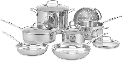 Cuisinart Chef’s Classic 11-Piece Stainless Steel Cookware Set - Induction Compatible, Even Heat Distribution, Dishwasher Safe