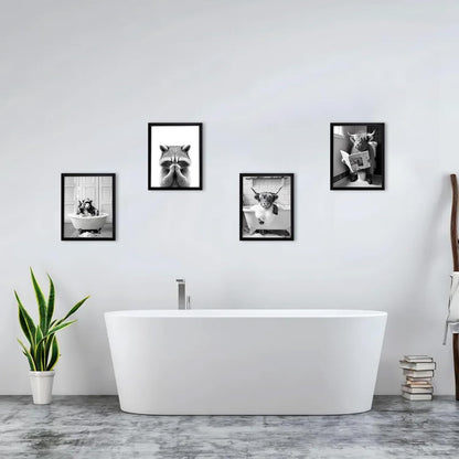 TWNSLLA Bathroom Wall Art - Funny Black and White Decor for Guest Toilets | 8"x10" Framed Print