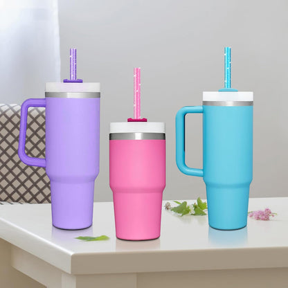 Stanley Replacement Straws - 12 PCS Reusable Colorful Drinking Straws with Cleaning Brush | BPA Free, Dishwasher Safe