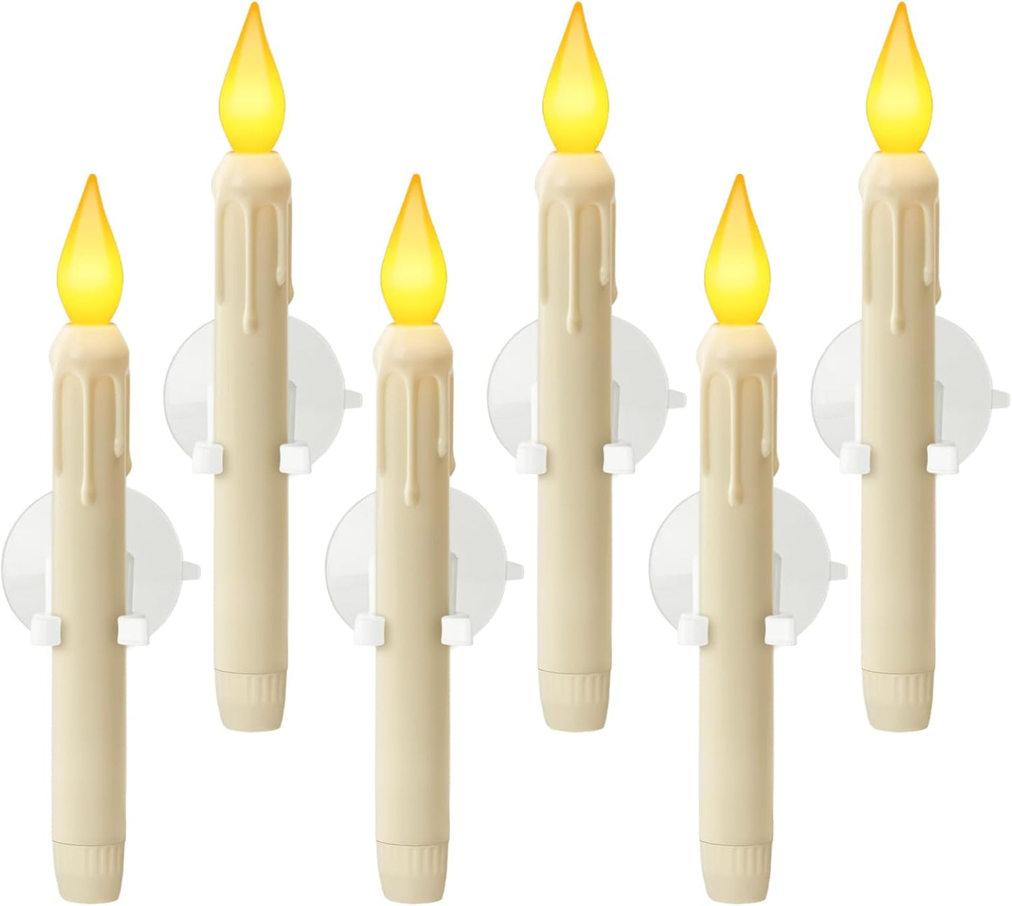 Skiennix 6 Pcs Sensor Window Candles - Flickering LED Lights with Suction Cups | Warm Yellow Glow for Xmas Decor