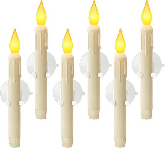 Skiennix 6 Pcs Sensor Window Candles - Flickering LED Lights with Suction Cups | Warm Yellow Glow for Xmas Decor