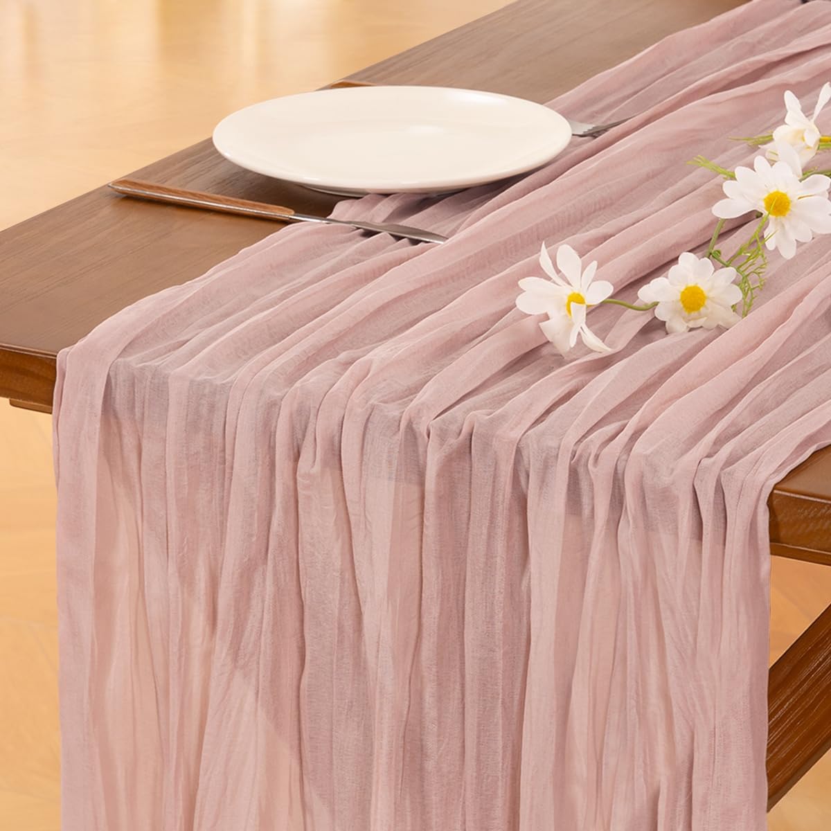 Socomi Pink Table Runner - 14FT Boho Rustic Cheesecloth for Spring Easter Wedding & Baby Shower Decor