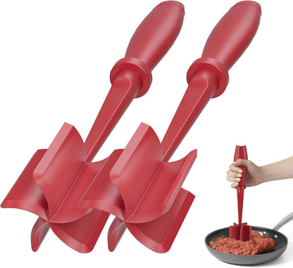 Skiennix Meat Chopper Set - Premium Heat Resistant Hamburger Grinder for Ground Beef & Turkey | Non-Stick Red