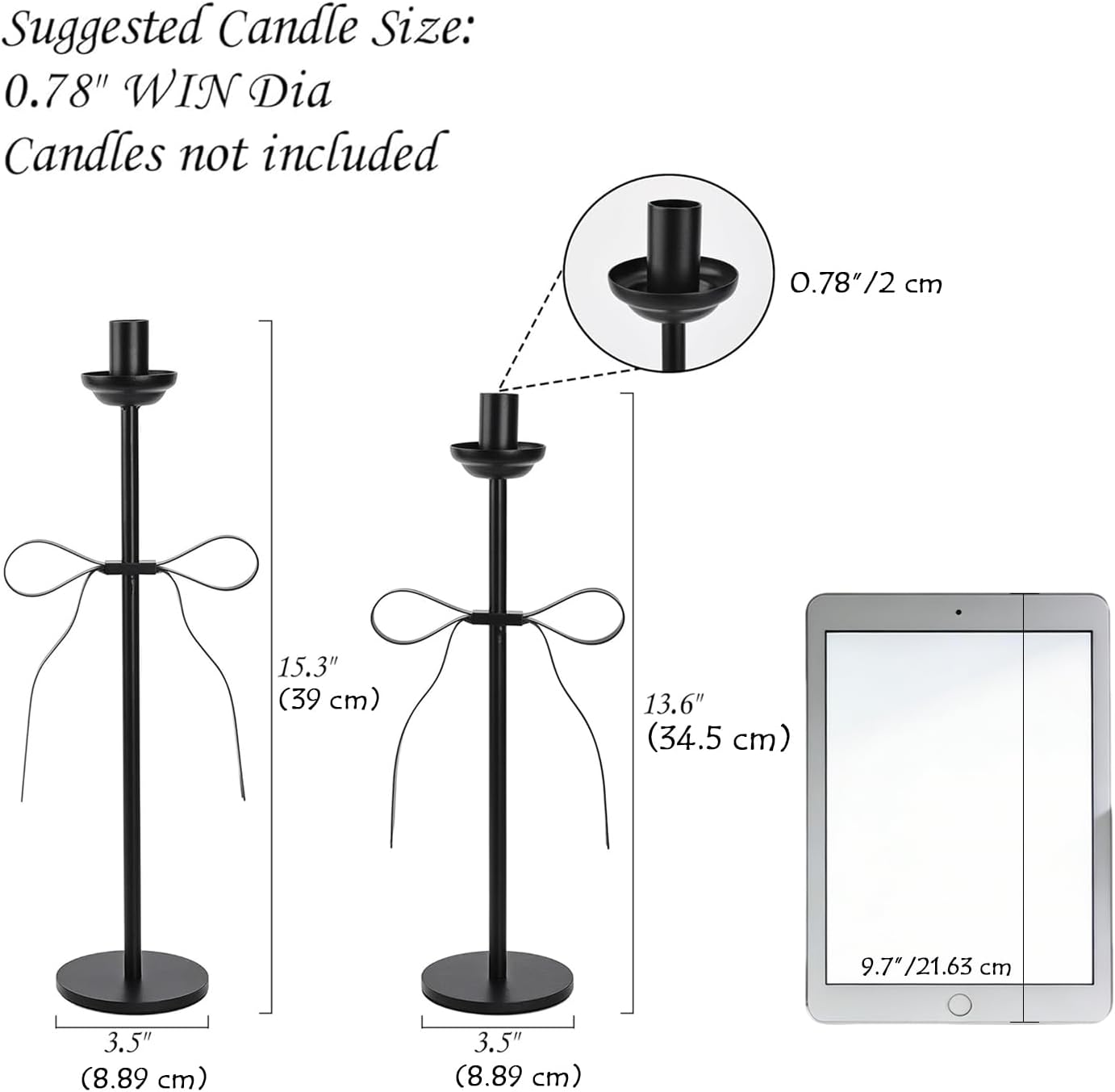 Skiennix Black Taper Candlestick Holders - Set of 2 Modern Metal Candle Stands for Dining Table Decor