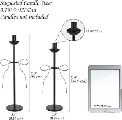 Skiennix Black Taper Candlestick Holders - Set of 2 Modern Metal Candle Stands for Dining Table Decor
