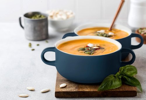 Kook Ceramic Soup Crocks - Oven & Microwave Safe Bowls with Handles - 18 oz, Set of 4 (Navy)