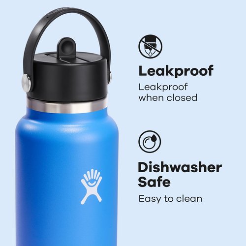 Hydro Flask Water Bottle - Insulated Stainless Steel - 40 Oz Cascade Blue, Leakproof Wide Straw Lid