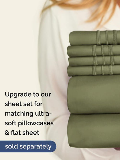 Extra Deep Queen Fitted Sheet - Hotel Luxury Single Fitted Sheet Only - Easily Fits 18 inch to 24 inch Mattress - Ultra Soft, Wrinkle & Fade Free w/Extra Deep Pocket - Breathable & Comfy - Sage Green