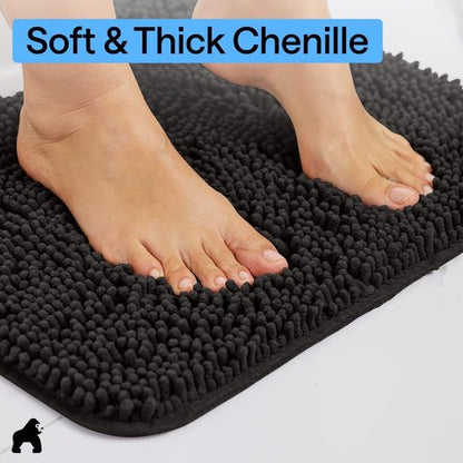GORILLA GRIP Bath Rug Mat - Soft Absorbent Chenille | Quick-Dry Microfiber, 42x24, Black