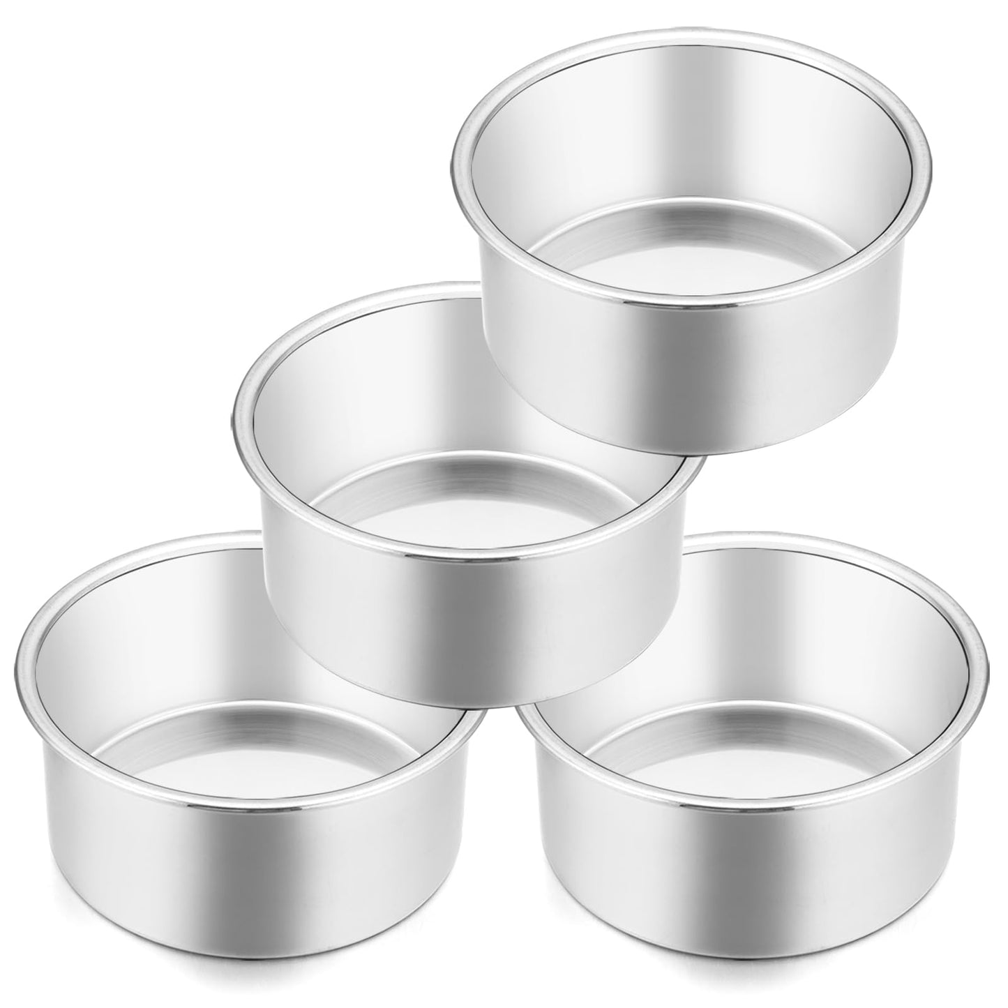 E-far 4 Inch Small Cake Pan Set of 4, Stainless Steel Mini Round Smash Cake Baking Pans, Non-Toxic & Healthy, Mirror Finish & Dishwasher Safe