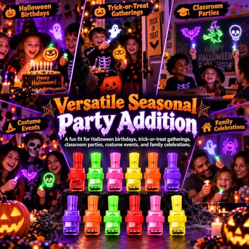 Halloween Finger Projector Lights Set 1/24pcs - Mini LED Spooky Designs