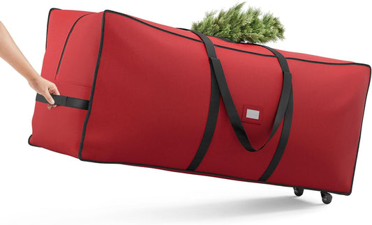 SONGMICS Christmas Tree Storage Bag - Rolling Design with 1.6-Inch Wheels | Fits Up to 7.5 ft Trees, Cherry Red
