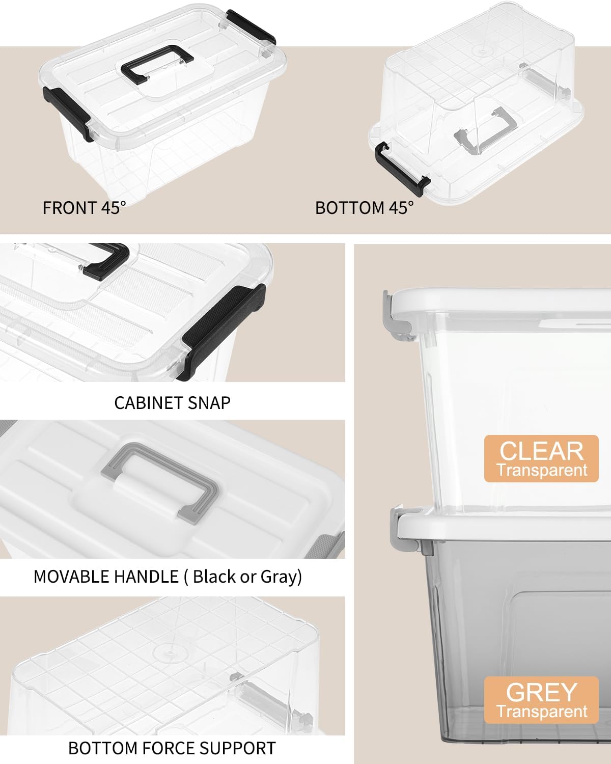 NUMIFUN Storage Bins - 7 Quart Stackable Plastic Organizer with Lids & Handles | 6 Pack for Home & Office