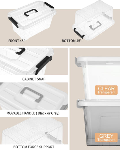 NUMIFUN Storage Bins - 7 Quart Stackable Plastic Organizer with Lids & Handles | 6 Pack for Home & Office