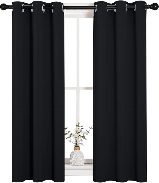 NICETOWN Blackout Curtains - Thermal Insulated Drapery Panels for Living Room | 2 Panels, 29" x 45", Black