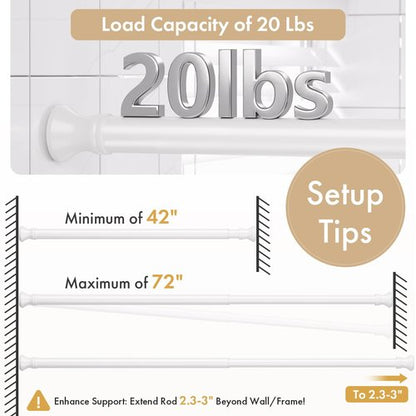Amazer Spring Tension Shower Curtain Rod, 42-72 Inches Rust-Resistance Tension Curtain Rod Bathroom Rod, Adjustable Shower Curtain Rod No Drill, White