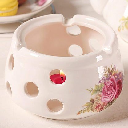 Noble Rose Ceramic Tea Set Gift by Scizorito – 29oz Teapot, 4 cups & Heater