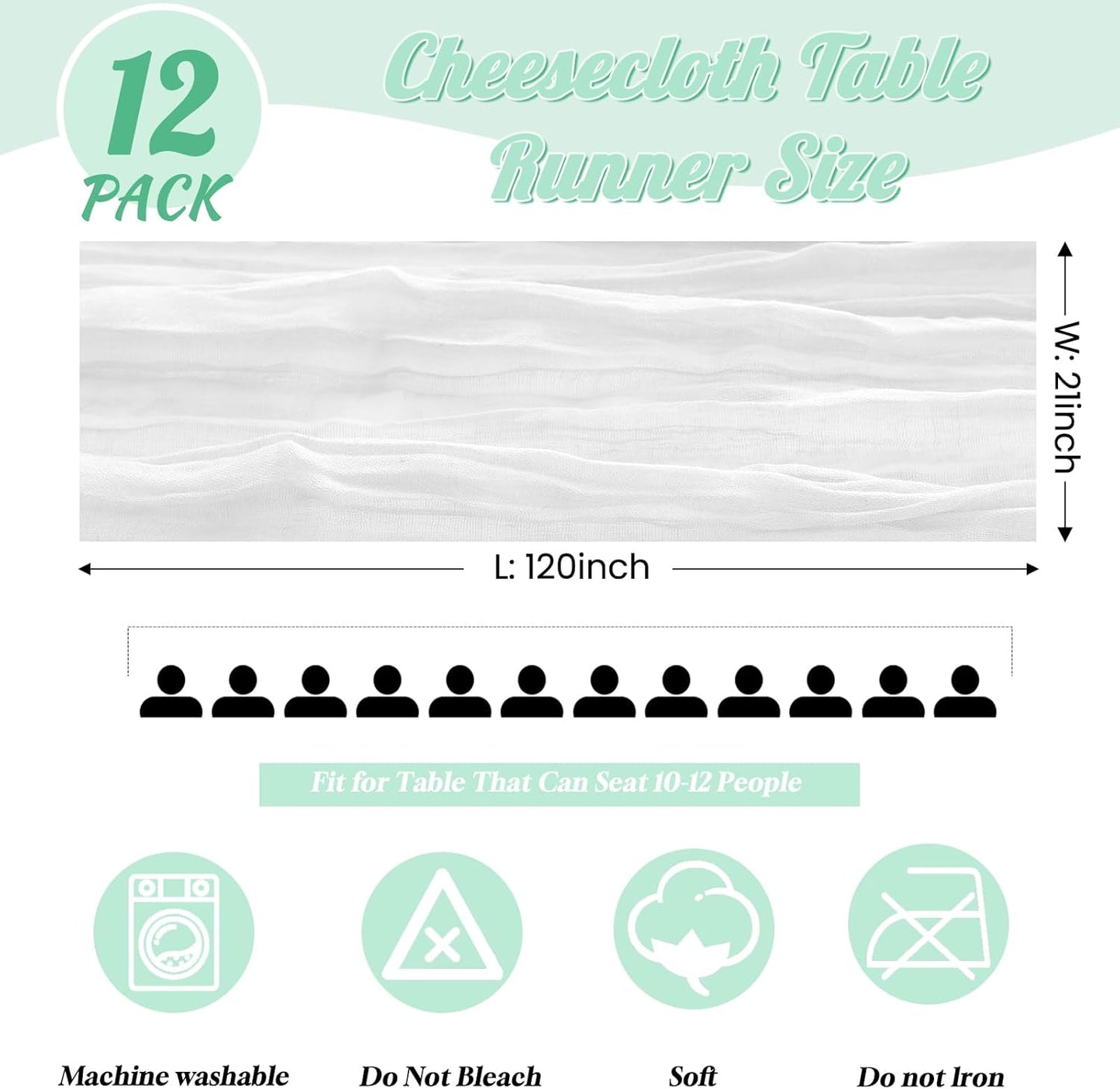 Skiennix 12-Pack White Spring Easter Table Runners - 10FT Boho Gauze Cheesecloth | 21 x 120 Inch for Weddings & Parties
