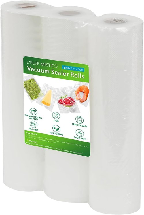 L'ELEF MISTICO Vacuum Sealer Bags - BPA-Free Food Saver Rolls (11'' x 20') for Sous Vide & Meal Prep