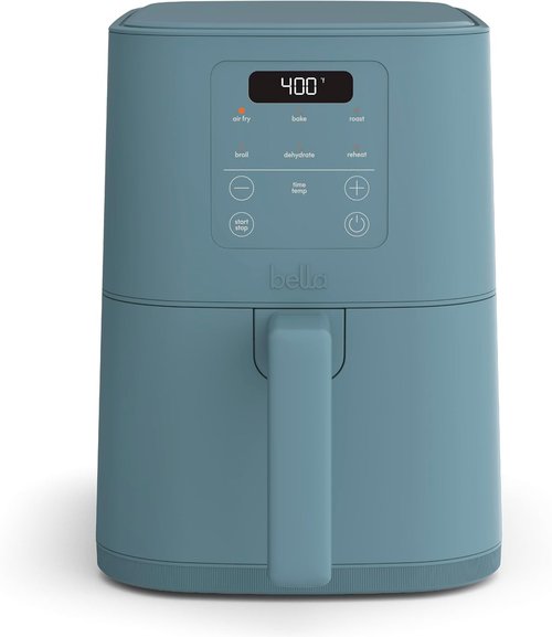 Bella 4Qt Slim Air Fryer - Compact Kitchenware with Adjustable Temp & 6 Cooking Presets | Surf Color