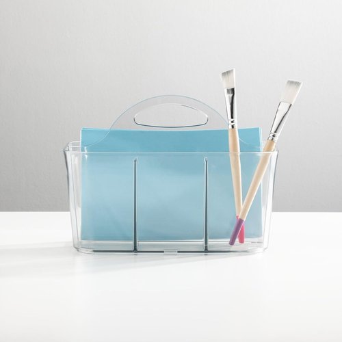 mDesign Craft Storage Organizer Caddy - Portable Tote for Art & Sewing Supplies - Clear with Handle