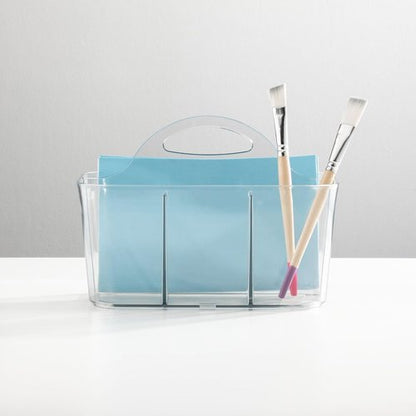 mDesign Craft Storage Organizer Caddy - Portable Tote for Art & Sewing Supplies - Clear with Handle