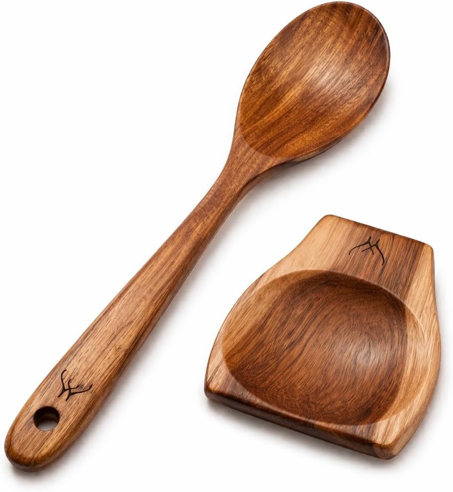 Premium Teak Wooden Spoon - Large Cooking Utensil with 12" Long Handle | Ideal Kitchen Gift Set