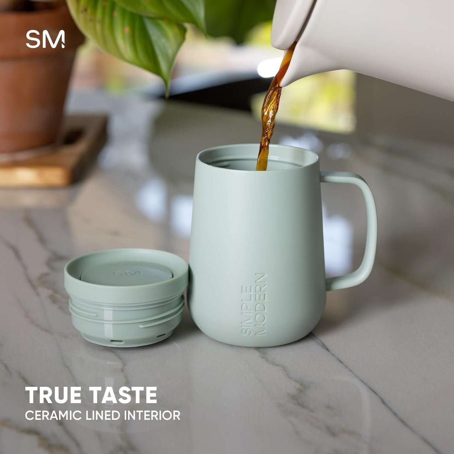 Simple Modern Voyager Signature Mug - Travel Coffee Tumbler with 360° Lid & Handle | 12oz, Blue Dune