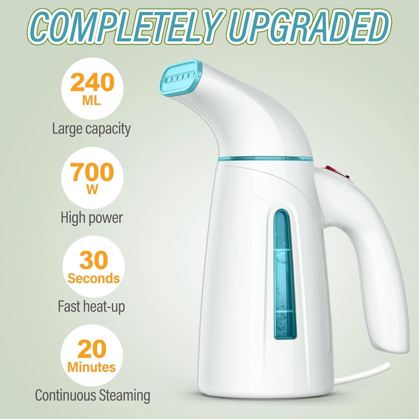 OGHom Portable Handheld Clothes Steamer - 240ml Capacity, 700W Fast Heat Up | Travel-Friendly Turquoise