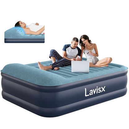 Lavisx Queen Air Mattress 20” Top Pillow with Built in Pump, 3 Mins Fast Inflation Auto Stop Luxury Blow Up Mattress Comfort Air Bed, Colchones Inflables