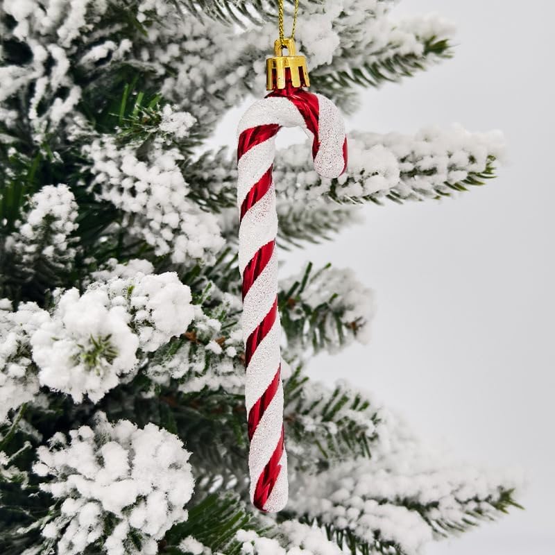 Red Plastic Christmas Glitter Candy Cane Ornaments - 12 Pack Holiday Decorations