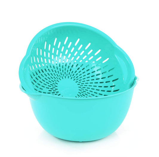 Mintra Home Mixing Bowl w/Colander (Large 4.5L, Teal) - For Washing & Draining Fruits And Vegetables - Heavy Duty Plastic for Baking, Cooking Supplies - Dishwasher Safe