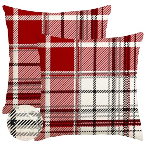 Christmas Pillow Covers 18x18 Pack of 2 Red Plaid Waterproof Home Decor