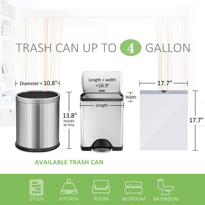 Teivio 4 Gallon Strong Drawstring Trash Bags - 140 Count White Garbage Bin Liners for Home & Office