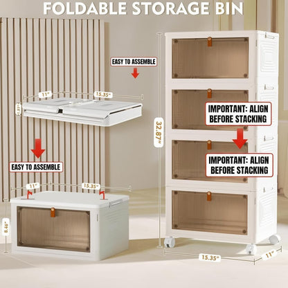 YFXCVSL 4-Tier Plastic Storage Bins - Stackable Containers with Wheels, 23QT for Home & Office Organization