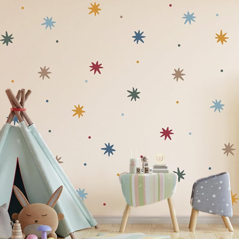 Colorful Dots & Stars Wall Decals Set for Nursery - 240 Pcs, Peel & Stick, Removable (Variation: Colorful+Dots)