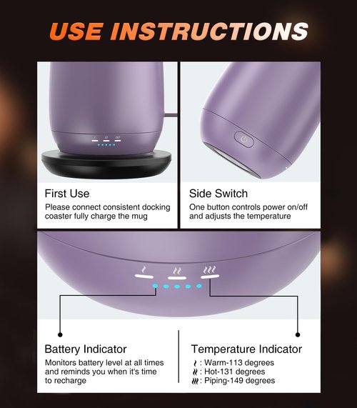 Kepwam Self Heating Coffee Mug, 16oz Smart Heated Coffee Mug, 150 Min Battery Life - Hot up to 149℉ Temperature Control Coffee Mug Warmer, Gifts for Women and Men