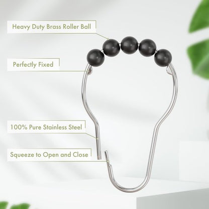 Amazer Black Shower Curtain Hooks, Decorative Rust Proof Acrylic Balls Shower Curtain Hooks, Stainless Steel Shower Hooks for Shower Curtain Bathroom Shower Hooks-Set of 12