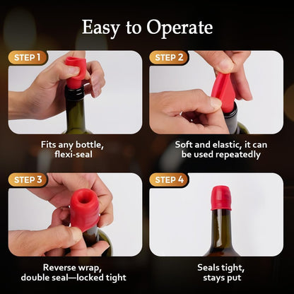 Silicone Wine Stopper for Wine Bottles, 2025 New Wine Stoppers for Wine Bottles, Seal Bottle Cover for Beer Champagne, Glass Bottle Sealer Covers Wine Stoppers for Home Use (4, No Handle)