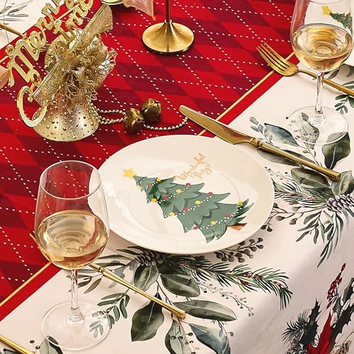 Christmas Plates Set of 6 - 8 Inch Bone China Holiday Tree Dessert Plates - Microwave & Dishwasher Safe - Gift for Family