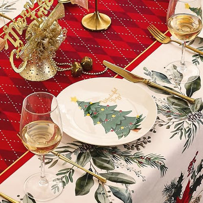 Christmas Plates Set of 6 - 8 Inch Bone China Holiday Tree Dessert Plates - Microwave & Dishwasher Safe - Gift for Family