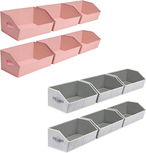 Homsorout Decorative Storage Baskets - Trapezoid Closet Bins with Handles, 6-Pack in Pink